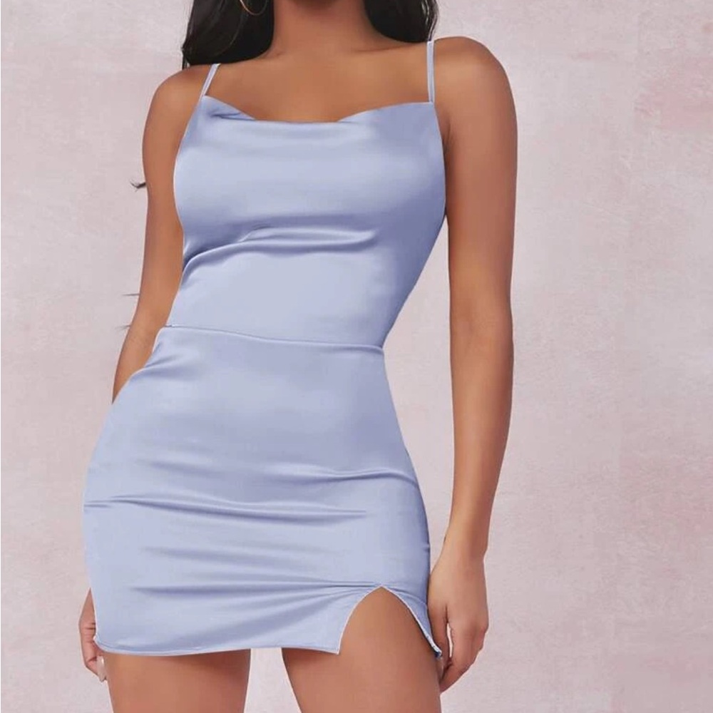 Powder blue silky mini dress